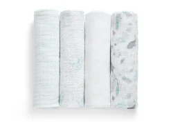 100% Cotton Muslin Baby Receiving Blankets - 4 Pack