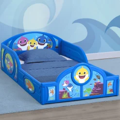 Baby Shark Plastic Sleep and Play Toddler Bed with Attached Guardrails