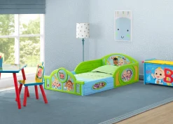 CoComelon 4-Piece Toddler Room-in-a-Box Set – Includes Sleep and Play Toddler Bed, Table, 1 Chair and Toy Box