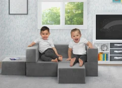 Convertible Sofa and Play Set for Kids and Toddlers Modular Foam Couch and Flip Out Lounger with 2 Ottomans