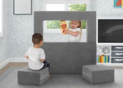 Convertible Sofa and Play Set for Kids and Toddlers Modular Foam Couch and Flip Out Lounger with 2 Ottomans