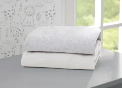 Fitted Crib Sheets - 2 Pack, White & Heather Grey