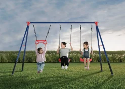 FunZone Outdoor Metal 3-Piece Swing Set - Includes 2 Swings and 1 Trapeze Bar