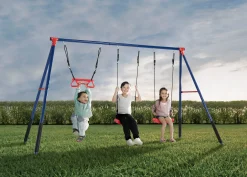 FunZone Outdoor Metal 3-Piece Swing Set - Includes 2 Swings and 1 Trapeze Bar