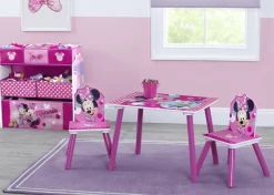 Minnie Mouse 4-Piece Playroom Solution – Set Includes Table and 2 Chairs and 6-Bin Toy Organizer