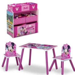 Minnie Mouse 4-Piece Playroom Solution – Set Includes Table and 2 Chairs and 6-Bin Toy Organizer