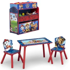 Nick Jr. PAW Patrol 4-Piece Playroom Solution – Set Includes Table and 2 Chairs and 6-Bin Toy Organizer