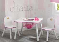 Princess Crown Kids Chair Set and Table, White/Pink