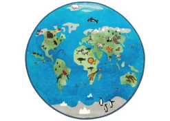 World Map Round Area Rug for Kids, 39-Inch
