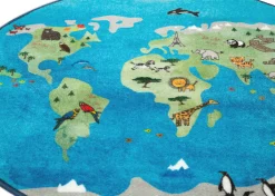 World Map Round Area Rug for Kids, 39-Inch